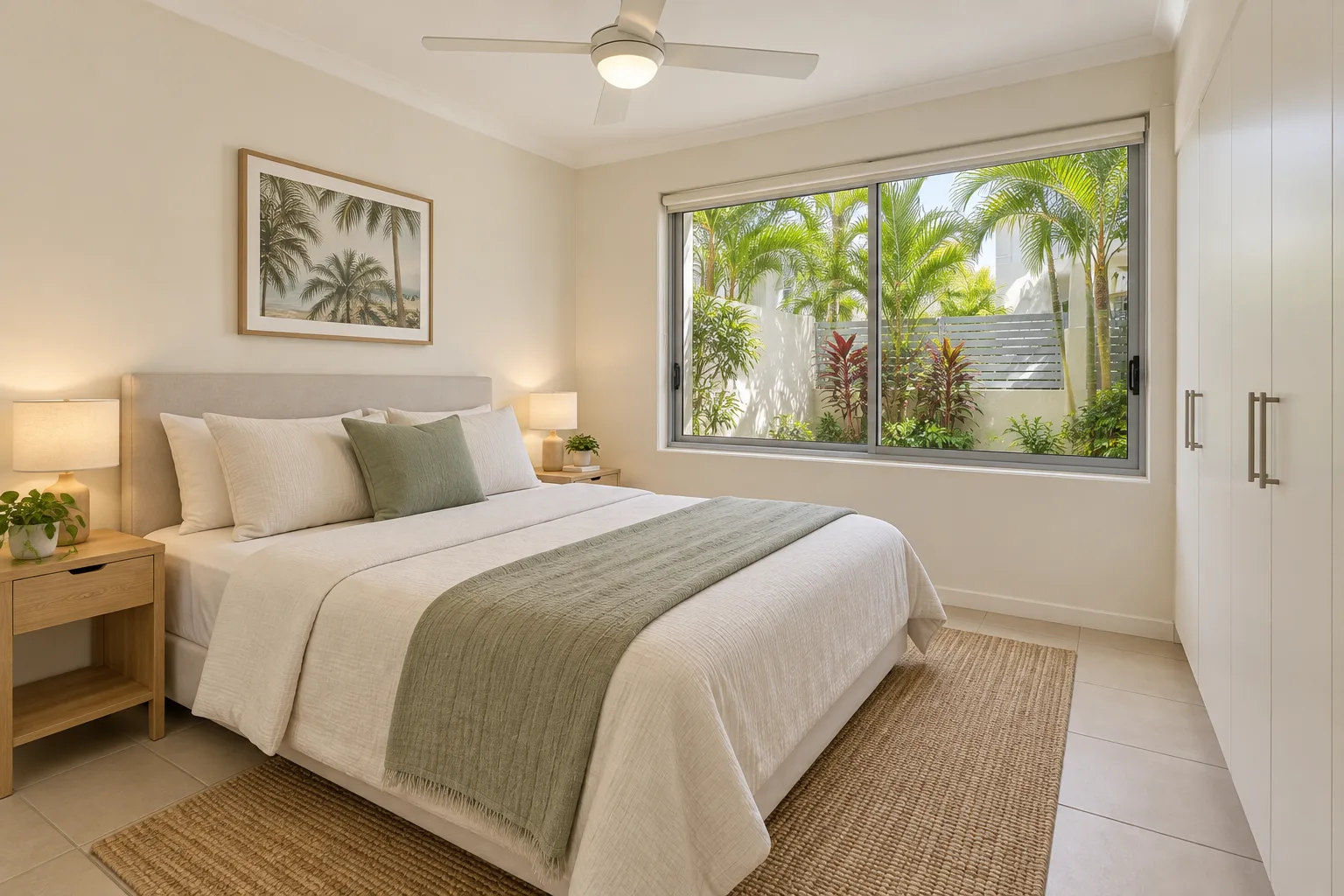 AI-generated demo: Southport main bedroom with a courtyard outlook